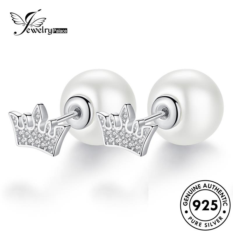 Jewelrypalace Silver Mahkota Mutiara Asli Kreatif Anting Wanita Stud925 E256