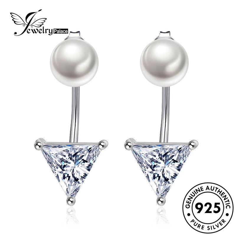 Jewelrypalace Asli Berlian Wanita Anting925 Kepribadian Perak Segitiga Moissanite Stud E336