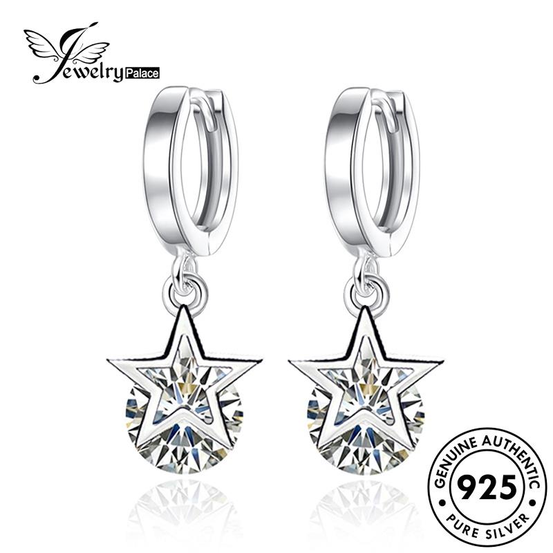 Jewelrypalace Anting Temperamen Bintang Berujung Lima Asli925 Moissanite Berlian Perak Wanita Hoop E354