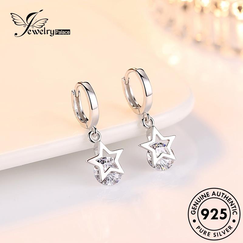 Jewelrypalace Anting Temperamen Bintang Berujung Lima Asli925 Moissanite Berlian Perak Wanita Hoop E354