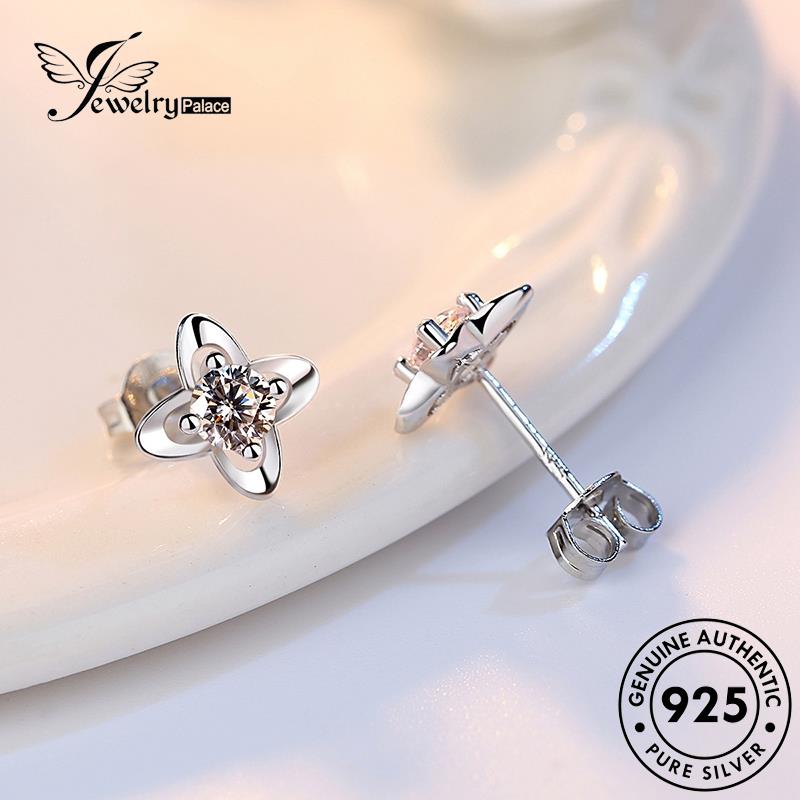 Jewelrypalace Berlian925 Wanita Perak Asli Stud Clover Moissanite Temperamen Anting E292