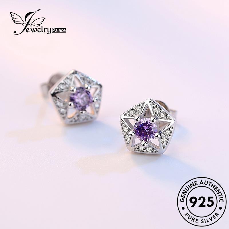 Perhiasantempat925anting Tusuk Retro Perak Asli Pentagram Amethyst Wanita E293