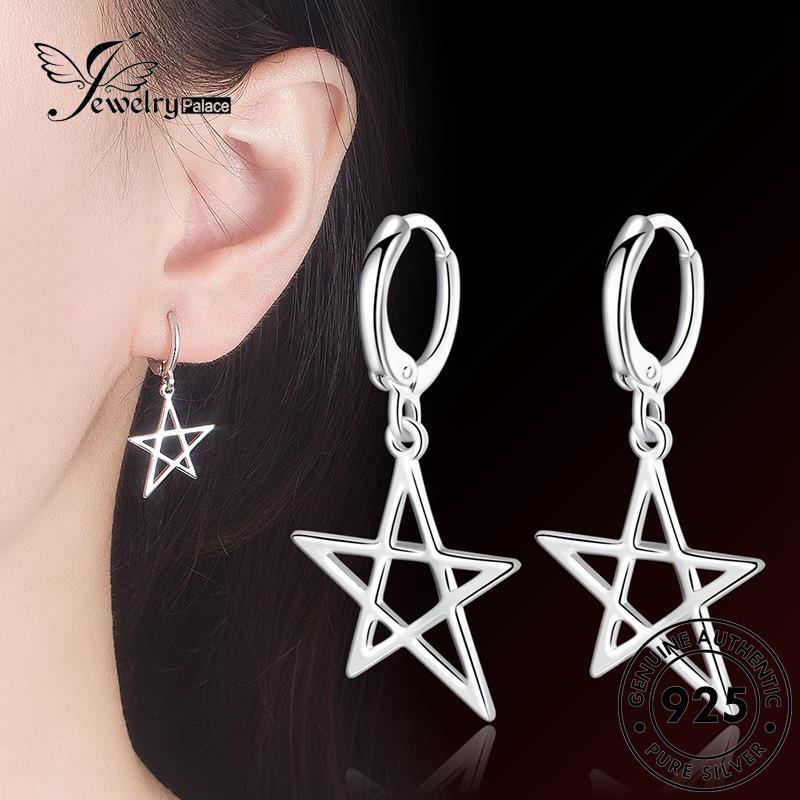 Jewelrypalace925 Anting Hoop Asli Bintang Wanita Temperamen Perak Berujung Lima E400