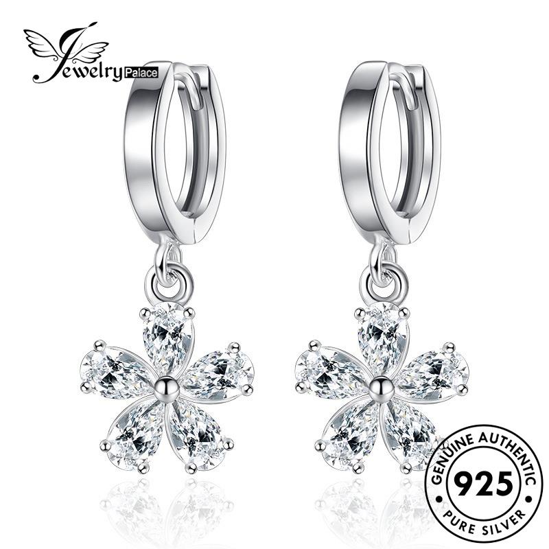 Jewelrypalace Berlian925Bunga Asli Moissanite Anting Wanita Temperamen Hoop Perak E366