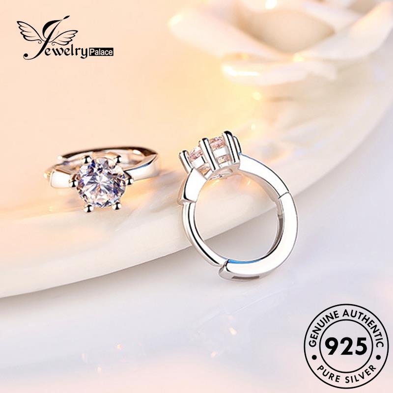 Jewelrypalace Anting Enam925 Berlian Fashion Wanita Asli Cakar Perak Moissanite Hoop E372