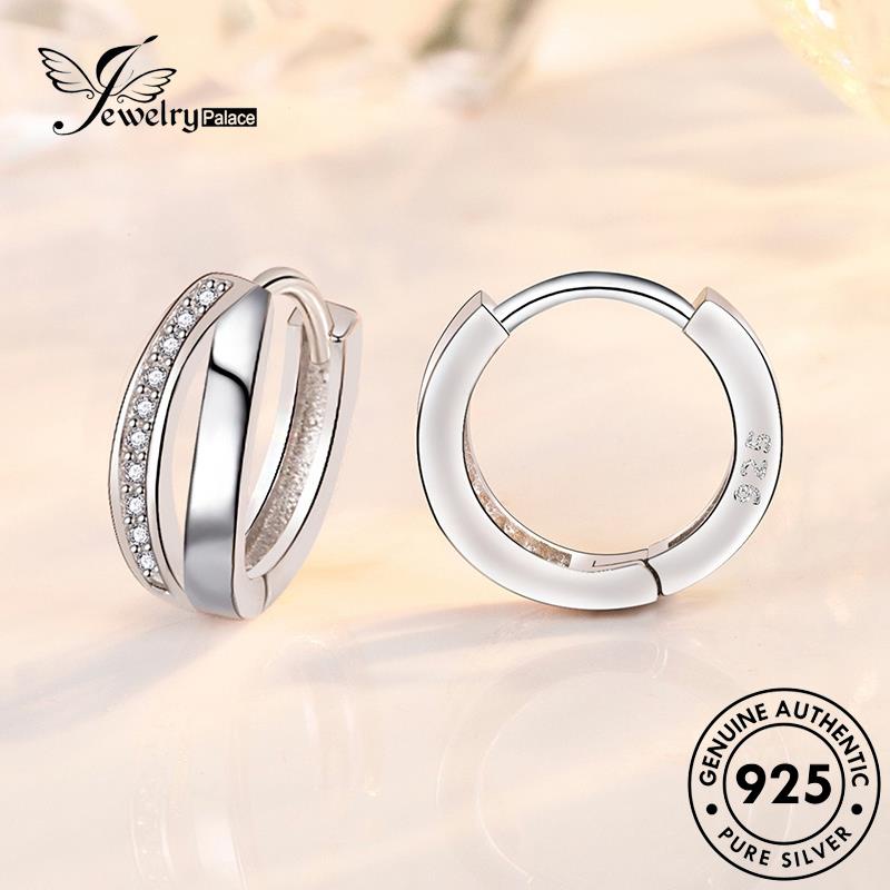 Jewelrypalace Hoop Simple Berlian Asli Wanita925 Hollow Moissanite Anting Perak Gold E379