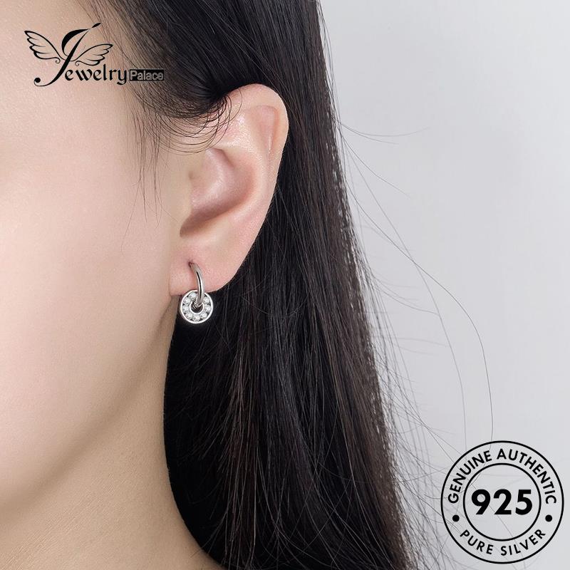 Jewelrypalace Bulat Fashion Wanita Perak Asli925 Berlian Anting Hoop Moissanite E430