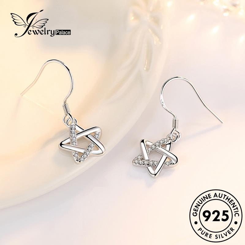 Jewelrypalace Anting Kait Keluar Asli Hollow Wanita Bintang925Berujung Lima Moissanite Berlian Perak E514