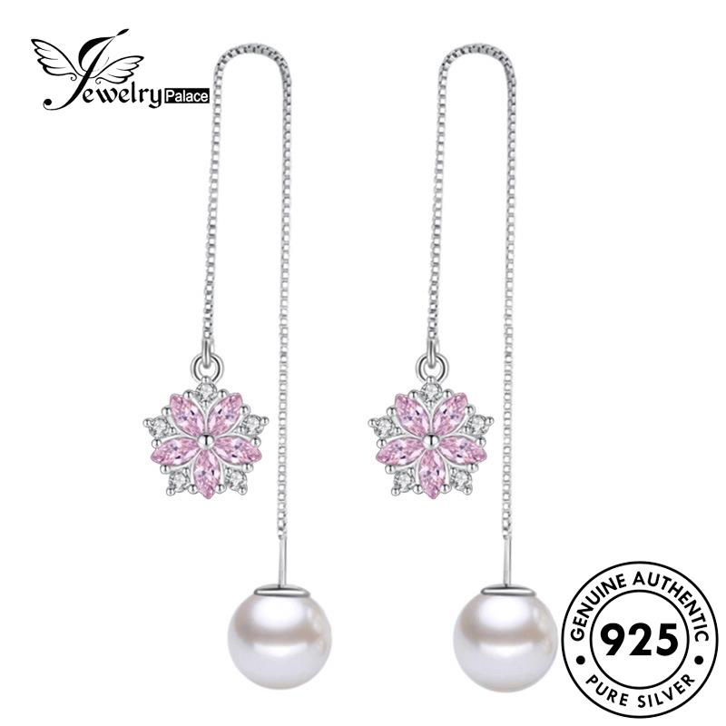 Jewelrypalace925mutiara Simple Rumbai Asli Anting Drop Silver Wanita E658