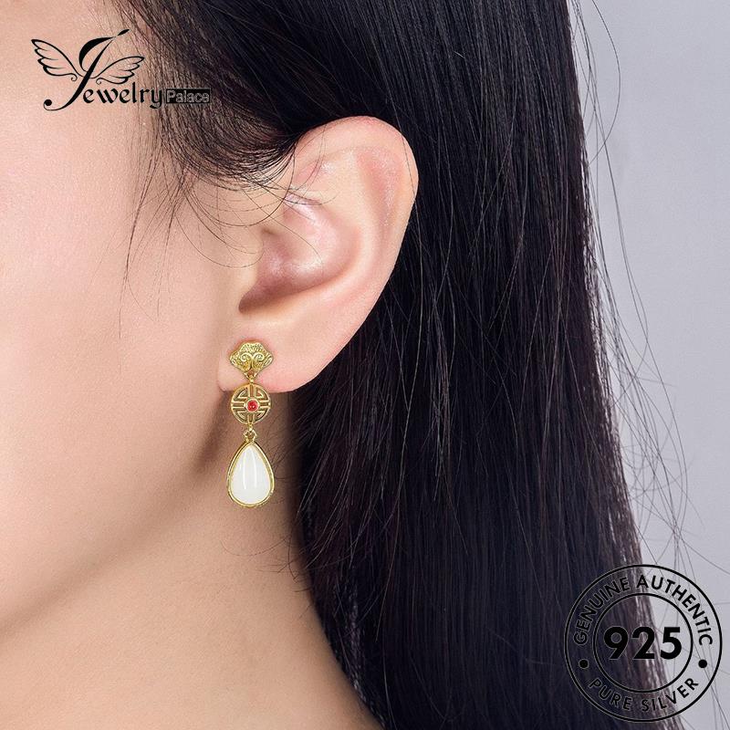 Jewelrypalace Jade Stud Folk-Custom Anting Emas925 Wanita Perak Asli E721