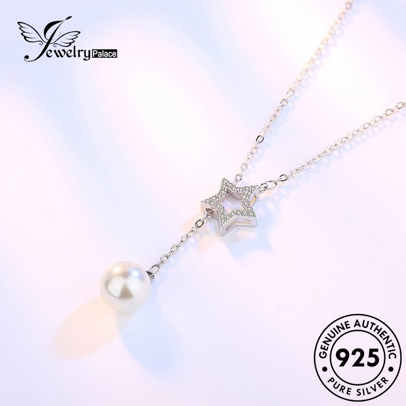 Jewelrypalace Silver Simple Berujung Lima Asli Bintang Wanita Kalung Mutiara925 N16