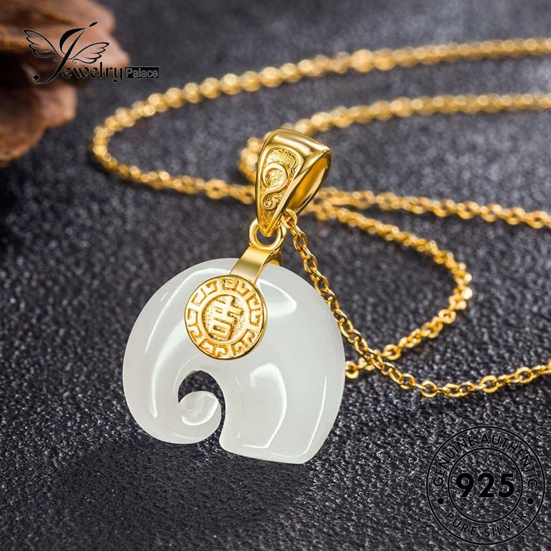 Jewelrypalace 925original Kalung Wanita Retro Giok Perak Emas Menguntungkan N304