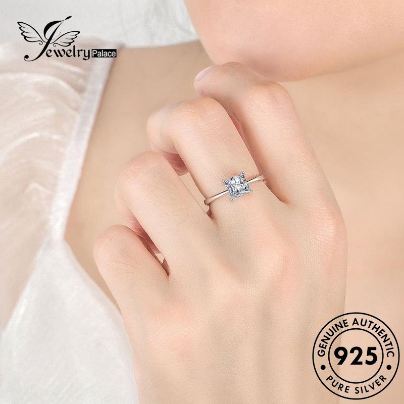 Jewelrypalace Cincin Persegi Asli Klasik Berlian Wanita Moissanite Berlian Perak925 R130