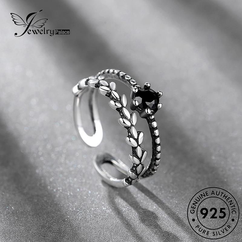 Jewelrypalace Cincin Hitam925 Obsidian Retro Berlian Bukaan Perak Asli Wanita R155