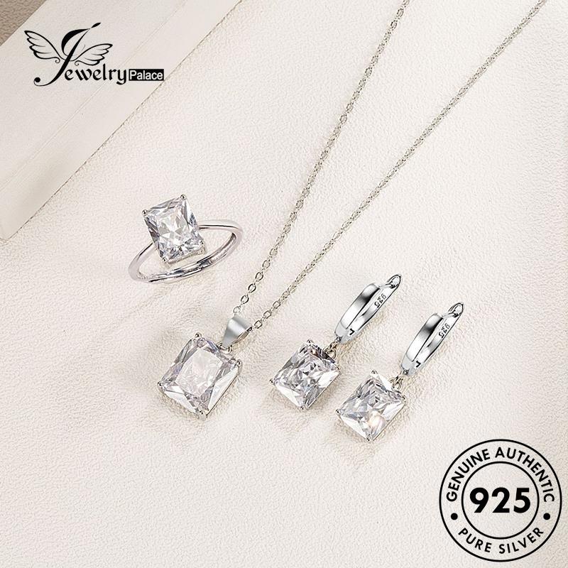 Jewelrypalace Original Kalung Berlian Kotak Silver Fashion Set Wanita Emerald925 S6