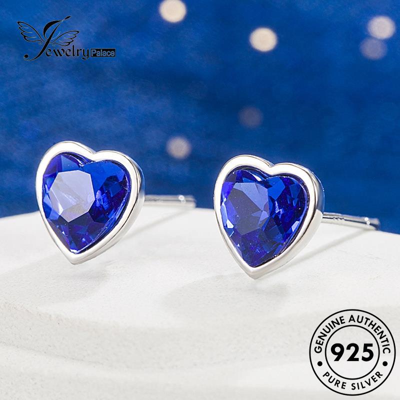 Jewelrypalace Stud Fashion Wanita Anting Love Asli925 Perak Safir E796