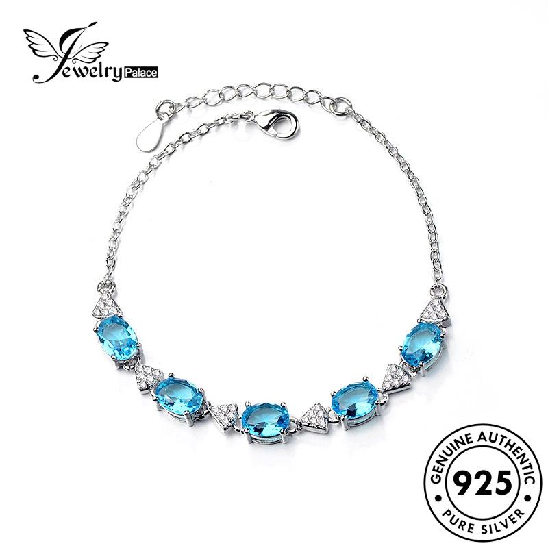 Jewelrypalace Gelang Perak Wanita Asli Lapis Emas925 Kotak Aquamarine B17