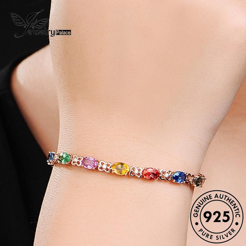 Jewelrypalace Gelang Emas Perak Wanita 925 Kristal Kotak Asli B32