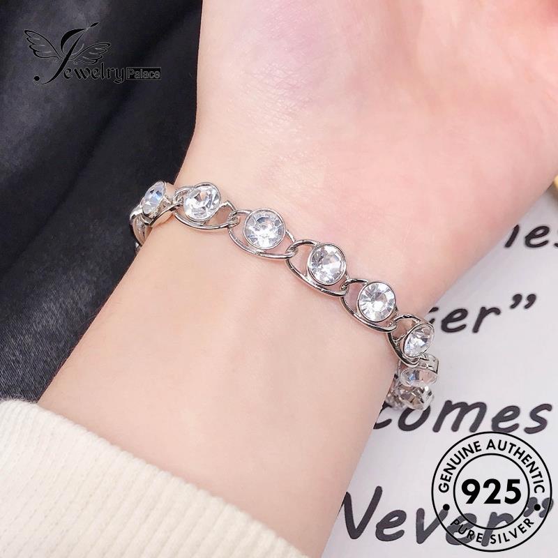 Jewelrypalace Fashion Perak Bulat Asli Berlian925 Moissanite Berlian Wanita Gelang B526