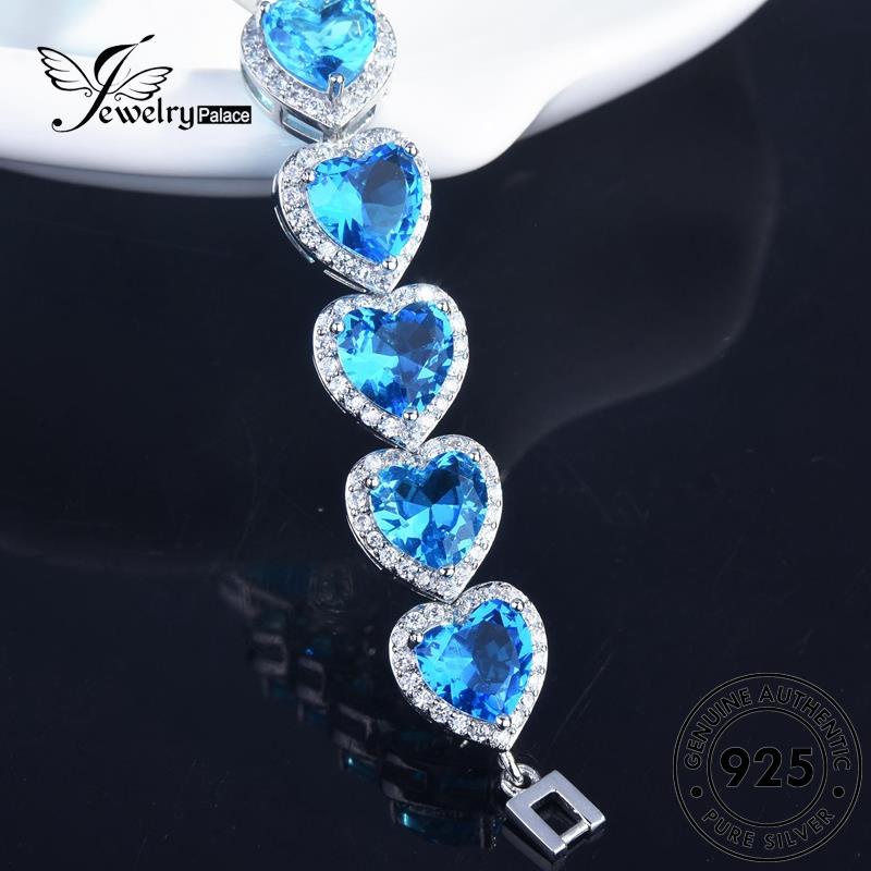 Jewelrypalace Asli925 Gelang Sapphire Hati Mewah Ocean Perak Wanita B535