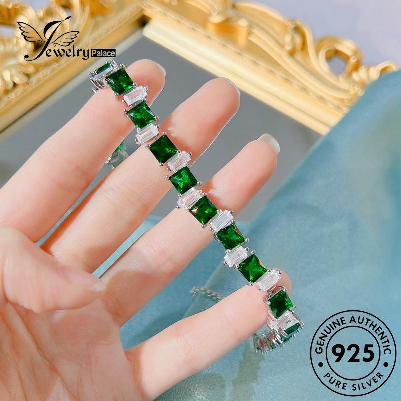 Jewelrypalace Gelang Mewah Perak Berlian Asli925 Emerald Square Wanita B566