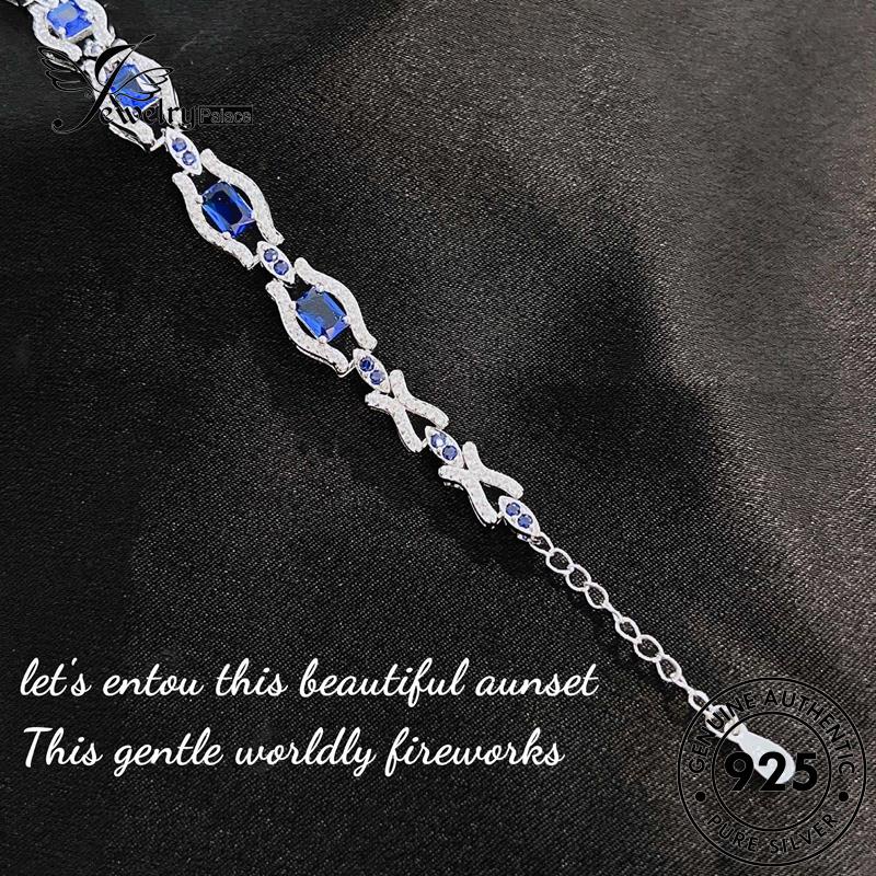 Jewelrypalace Asli Wanita Perak925 Gelang Kotak Sapphire B568
