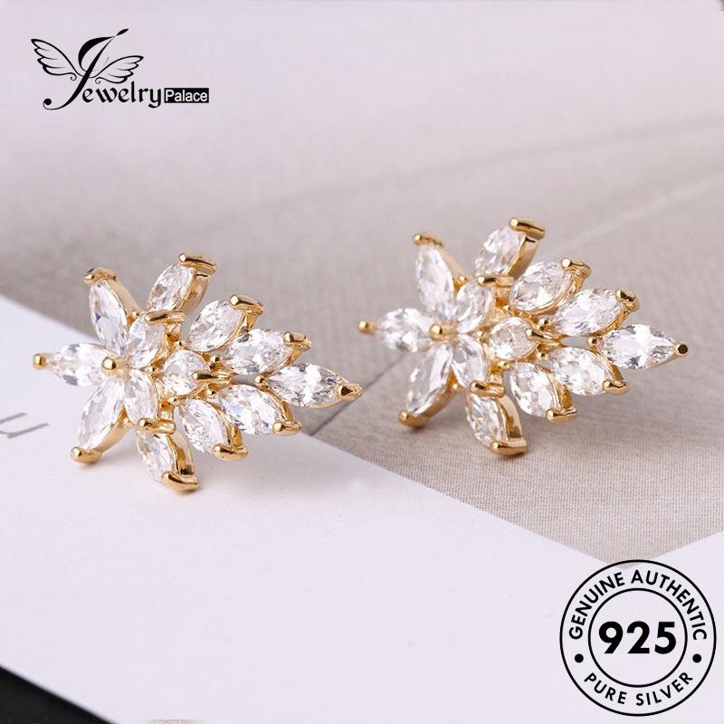 Jewelrypalace Perak Moissanite Wanita Daun Emas Asli Anting Tusuk925 Berlian E157