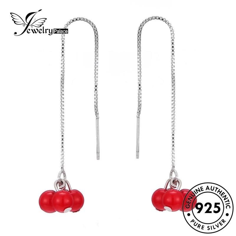 Jewelrypalace925batu Akik Kacang Asli Merah Wanita Drop Anting Perak E776