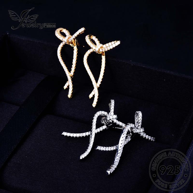 Jewelrypalace Moissanite925 Wanita Emas Anting Busur Berlian Perak Asli Stud Tie E798