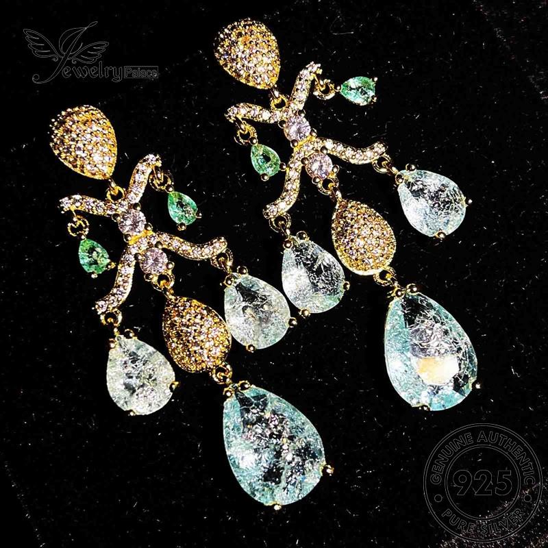 Jewelrypalace 925bentuk Anting Perak Wanita Drop Asli Aquamarine Stud E813