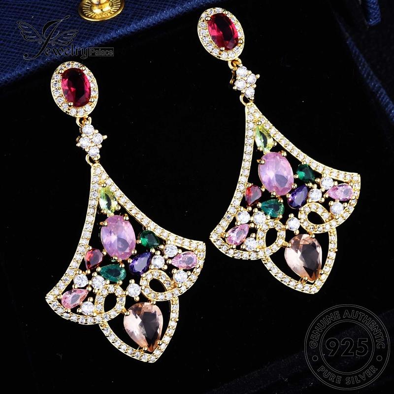 Jewelrypalace Sektor Wanita Emas Pink Anting Kristal Berlian Stud Perak925 Asli E838