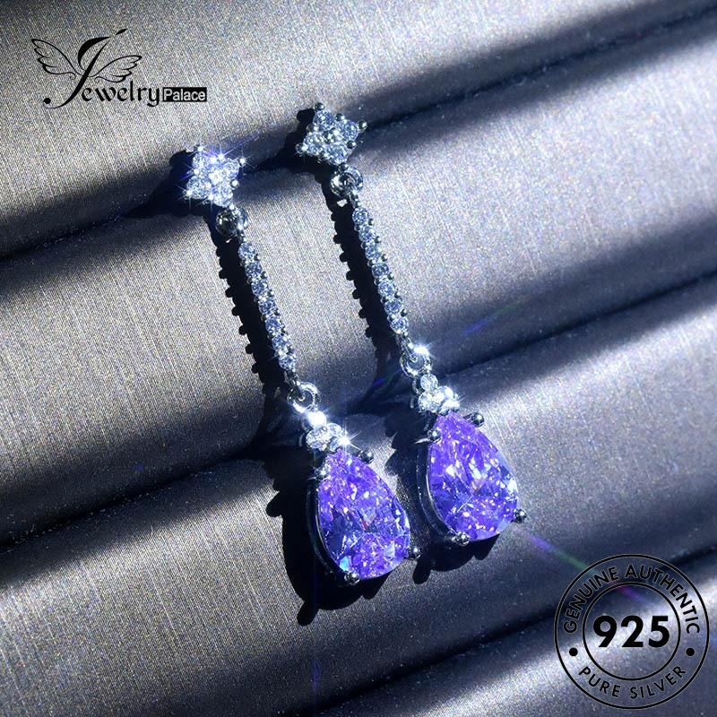 Jewelrypalace Anting Amethyst Asli925 Stud Wanita Bentuk Tetes Perak E923