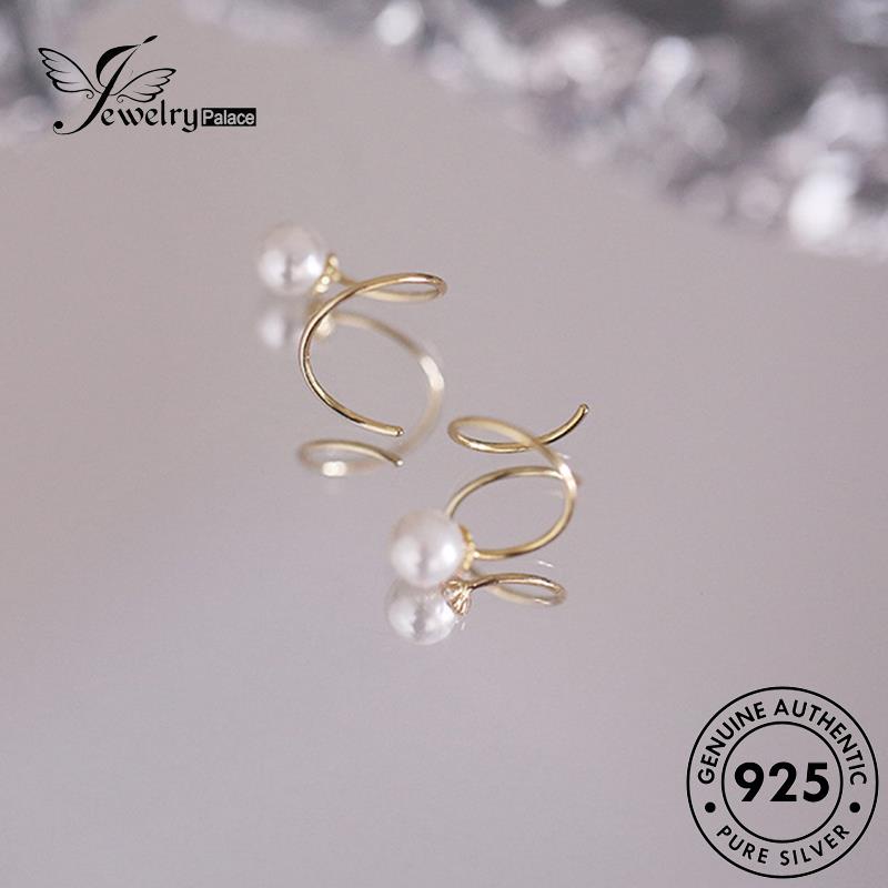 Jewelrypalace Anting Perak Semi Hoop Wanita925Mutiara Emas Asli E929