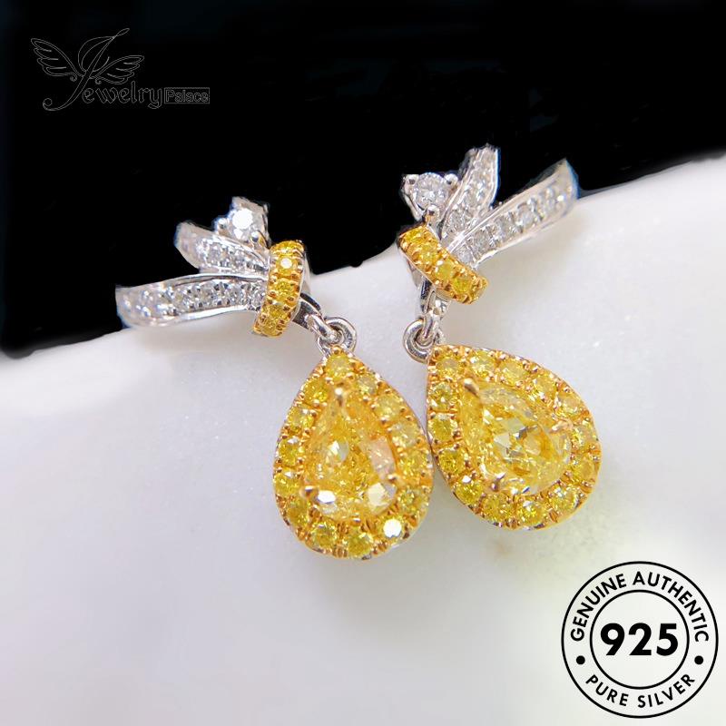 Jewelrypalace Perak Citrine Drop Stud Wanita925Bentuk Anting Asli E885