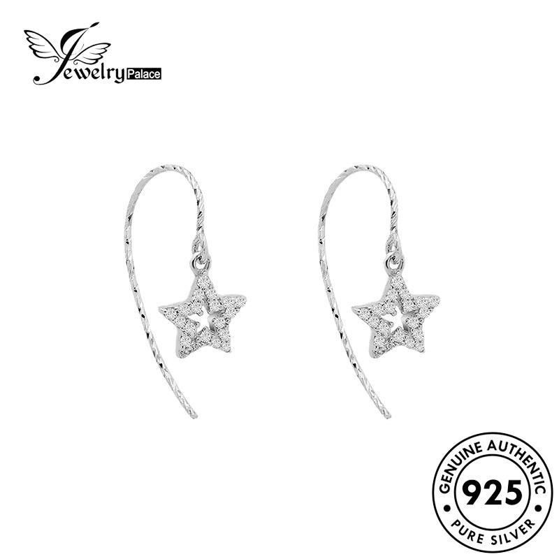 Jewelrypalace 925wanita Drop Anting Emas Asli Pentagram Moissanite Perak Berlian E951