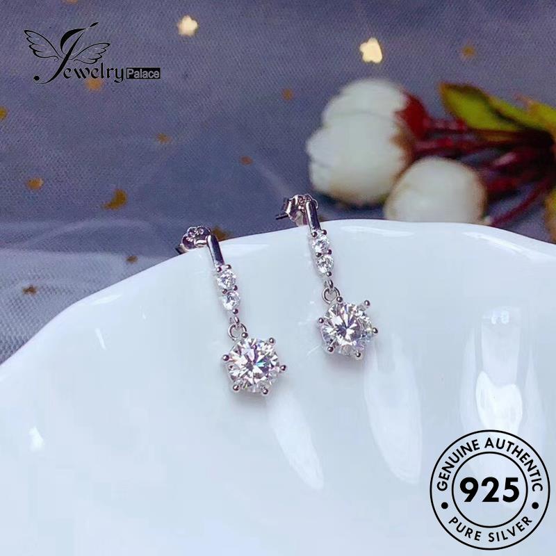 Jewelrypalace Stud Berlian Wanita Perak Moissanite Anting Bulat Asli925 E957