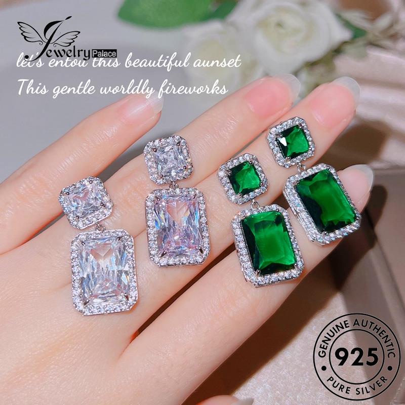 Jewelrypalace Stud Emerald Perak Wanita925Asli Anting Kolom Kotak E1005