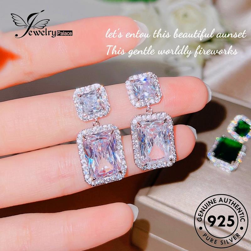 Jewelrypalace Stud Emerald Perak Wanita925Asli Anting Kolom Kotak E1005