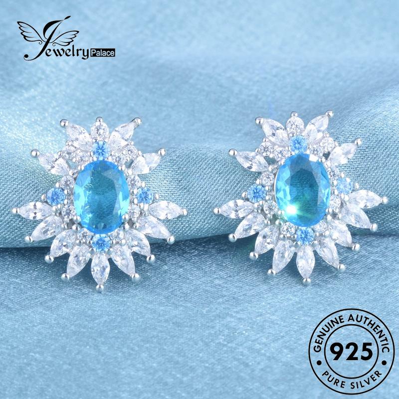 Jewelrypalace Anting Tusuk Oval Perak Wanita925 Aquamarine Asli E1065