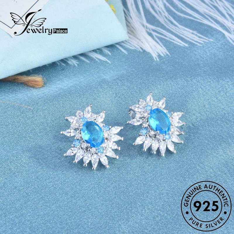 Jewelrypalace Anting Tusuk Oval Perak Wanita925 Aquamarine Asli E1065