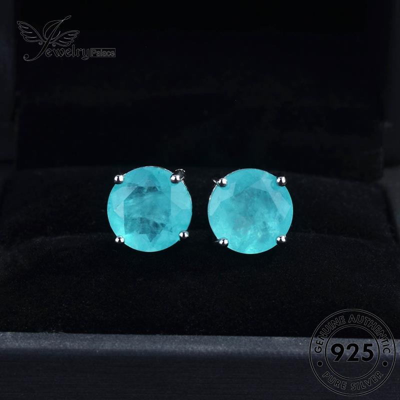 Jewelrypalace Anting Tusuk Aquamarine Perak Wanita Asli Bulat925 E1074