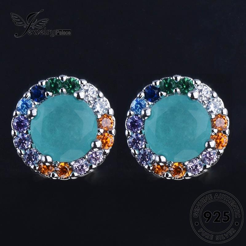 Jewelrypalace Anting Asli Perak925 Wanita Stud Aquamarine Bulat E1076