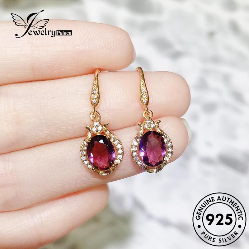 Jewelrypalace Anting Perak Amethyst Wanita925 Kait Asli Gold Oval E1084