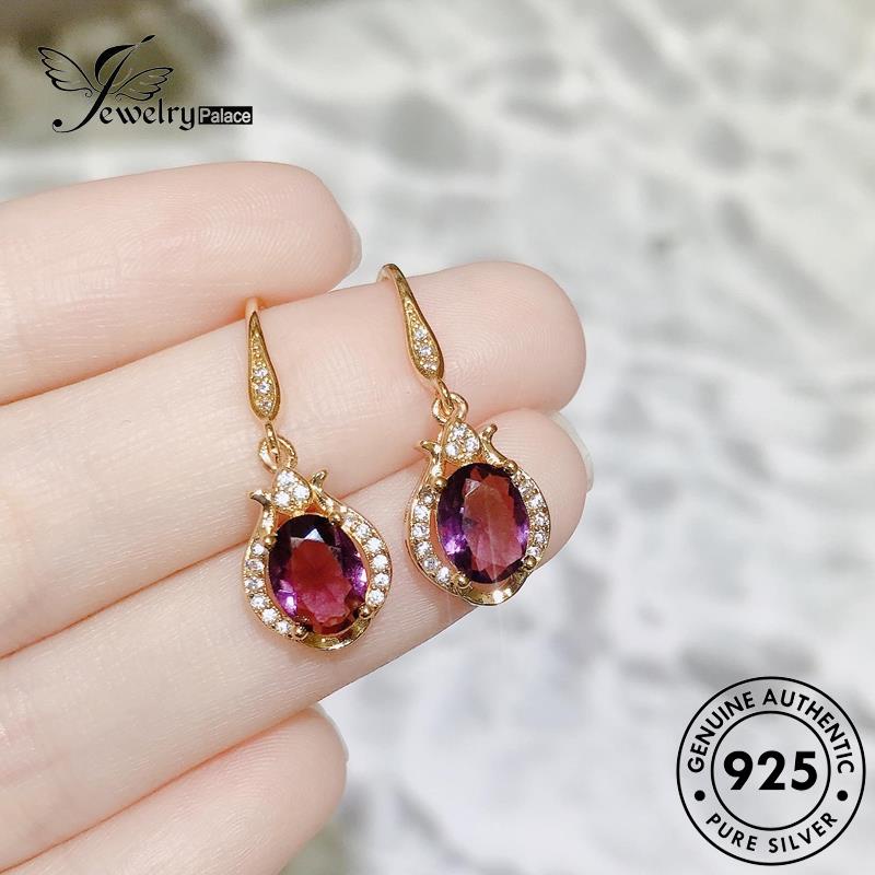 Jewelrypalace Anting Perak Amethyst Wanita925 Kait Asli Gold Oval E1084