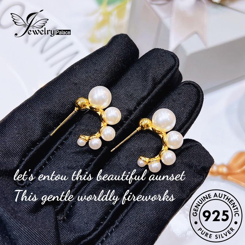 Jewelrypalace Anting Tusuk Perak Gold Wanita Mutiara Asli925 Bulat E1153