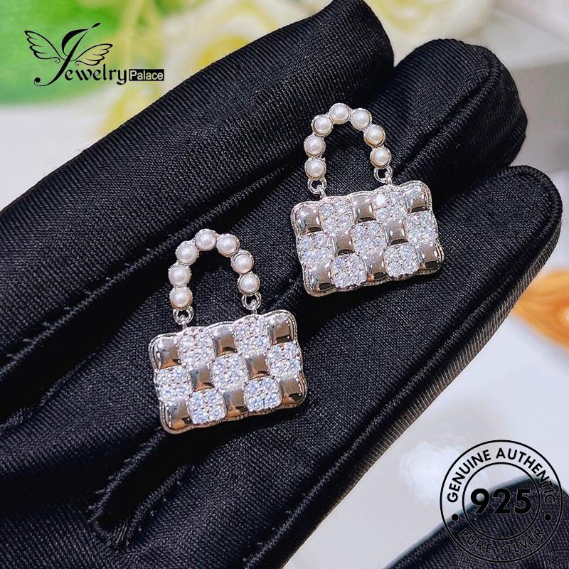 Jewelrypalace Anting Mutiara Perak Tas Geometris Stud Wanita925Asli E1179