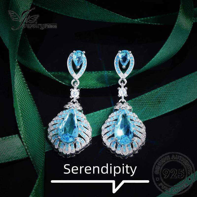 Jewelrypalace Anting Perak Asli Bentuk Wanita Drop925 Aquamarine Stud E1180