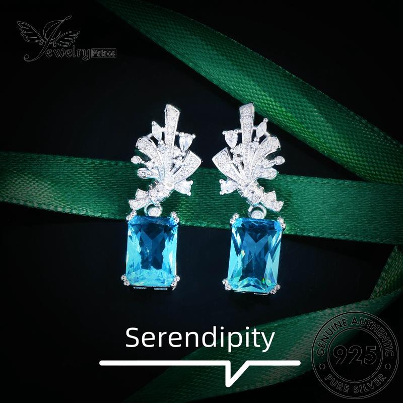 Jewelrypalace Column Square Anting Tusuk Asli925 Wanita Perak Aquamarine E1189