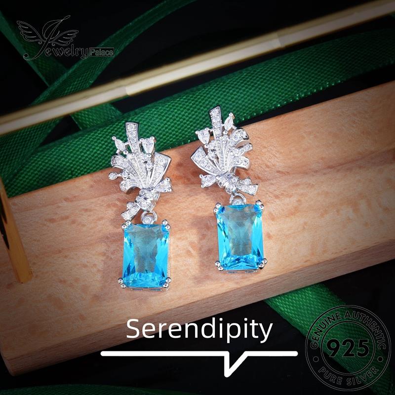 Jewelrypalace Column Square Anting Tusuk Asli925 Wanita Perak Aquamarine E1189