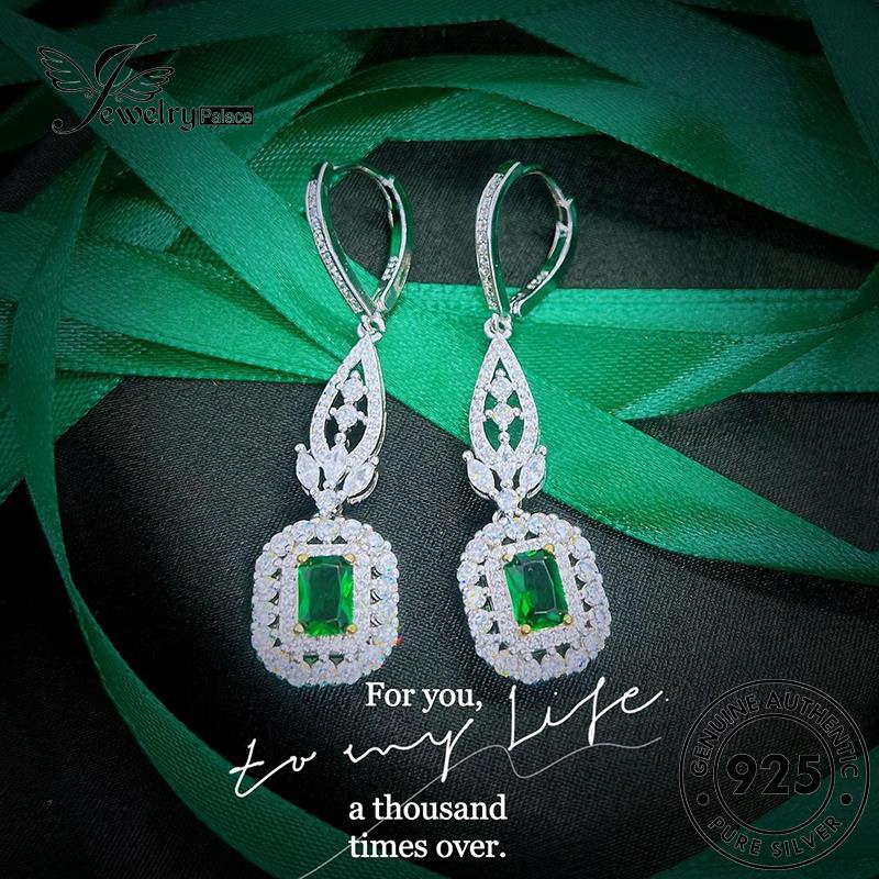 Jewelrypalace Asli Wanita925 Stud Anting Persegi Emerald Perak E1217